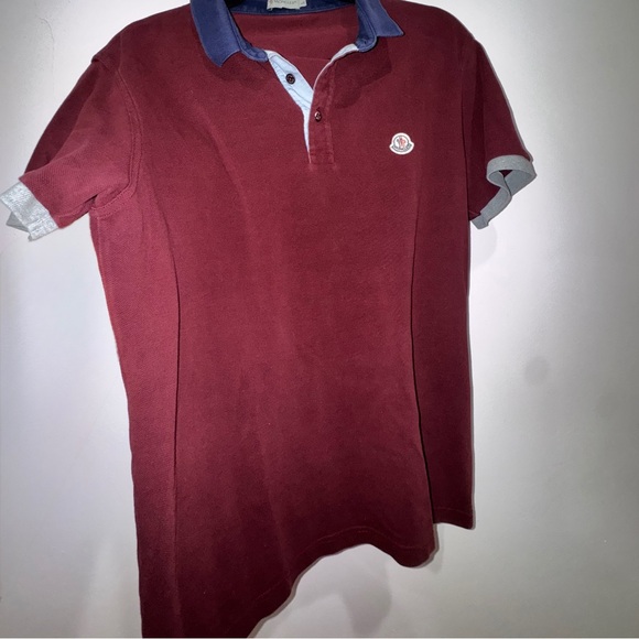 Moncler Dark Red Polo with Blue Accents